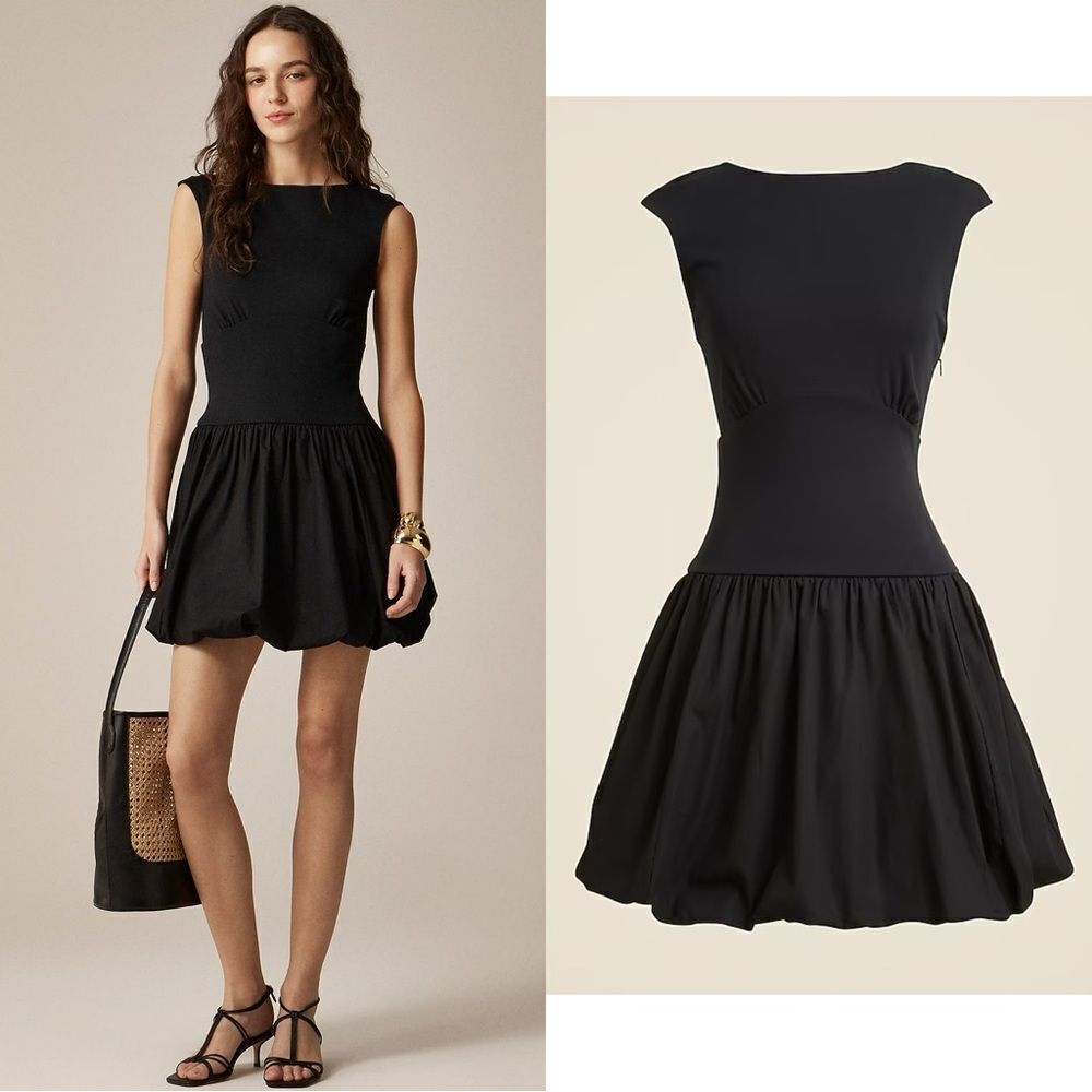 NWT J CREW Bubble-hem mixy dress in black